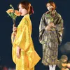 Ethnische Kleidung Latensc Neues nationales Kostüm Brokat Kimono Yukata Lady Bademantel Chrysanthemendruck Ausdruck Exotisches Kostüm Hefu D240419