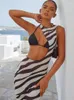 Повседневные платья Zebra Print Long Beach Press Press Press Sexy Transparent Mesh Maxi Полоса