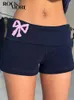 Kvinnors shorts clinkly kawaii bow tryck mini låg stigning bottnar koreanska casual stickade mager kvinnor trosor y2k estetik flicka kort byxa