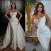 Vestidos de novia de sirena de satén de seda elegante sexy sweetheart sin mangas vestidos de novia de novia hecho a medida tren desmontable