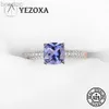 ソリティアリングYezoxa Cushion Cut Created Tanzanite 925 Sterling Silver 14K Rose Gold Plating Solitaire Ring for Women D240419