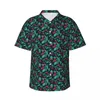 Camisas casuais masculinas Cerejas fofas impressam camisa havaiana homens praia folhas verdes manga curta Design confortável