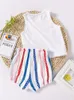Nuevo juego de ropa para bebés del Día de la Independencia del 2024 con letras impresas Camiseta sin mangas pantalones cortos a rayas de 2 piezas