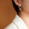 Dangle Earrings Temperament Women Double Circle Charm Stainless Steel Fashion Jewelry Wholesale Ladies Pearl Drop Gift