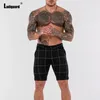 Heren shorts ladiguard 2024 sexy button up heren modestrepen plaid mannelijke streetwear heren casual mager pocket halfbroek