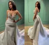 Arabian Dubai Overskirt Wedding Dresses Simple Satin Sequins Beaded Vintage Bridal Gowns Lace-up Back With Detachable Train Mermaid Bride Vestidos De Novia YD