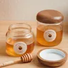 Garrafas de armazenamento de 10 onças de vidro de vidro mel selado alimento grau de açúcar jam grãos de café com tampa de madeira acacia