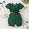 Ensembles de vêtements en bas âge pour bébé Baby Girl Shorts d'été déclenchent un crop top à épaule avec des sangles Shirts à manches courtes Blovers à volants Bow