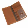 Plånböcker äkta läderplånbok för män vintage galna hästläder långa bifold smala mäns plånbok handväska med kreditkortshållare ID -fönster