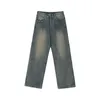 American Vintage Denim Set Män Kvinnor tvättade nöd denim kortärmad skjorta avslappnad rak jeans kostym vår 240412