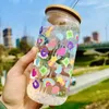 Wine Glasses 16oz Cute Stickers Drinking Glass Can With Bamboo Lid Straw Iced Coffee Tumbler Gift For Friends Summer Cup