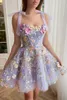 Abiti per feste Midi Lilac Blossom Vacille abiti 3d Fiori ricamati in tulle da telone da porto seque