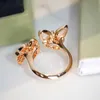 Старший дизайнер оригинальный Vancefe White Beimu Full Diamond Open Butterfly Ring 925 Чистое серебряное покрытие 18 -каратного золота Beimu Live Ring High Версия