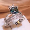Pierścienie klastra osobowość niebieski sześcienna cyrkonia pierścień palca dla kobiet mody kontraktowy projekt codzienny noszenie impreza luksusowa biżuteria hurtowa