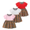 Girls d'été à manches courtes robes princesse charmante bébé fille robe de coton enfants mode robe à plaid décontractée bh260