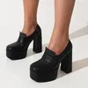 Chaussures habillées 2024 AUTUME FEMMES FORME Square Head High Heels Pumps de grande taille Plateforme de rose noir