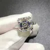 Solitaire Ring Handmade Asscher Cut 6ct Laboratório Diamante anel de diamante 925 Sterling Silver Bijou noivado Rings Banda de casamento para mulheres Jóias de festa de noiva D240419