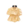 Clothing Sets Baby Girl's Set Chic Puff Sleeve Lapel Short T-shirt Top A-line Half Skirt Pants Two Piece Korean Girl Summer