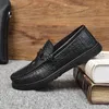 Chaussures décontractées en cuir authentique hommes de mode extérieure marque italien mocassins mocassins hremptable slip on noire conduisant