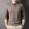 Herren Polos Frühlings- und Herbst-Langarm-T-Shirt T-Shirt Casual Cotton Unshirt Top Feste Farbe Polo-Shirt Thin Style R5014