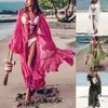 Letnia moda Pink Mesh plażowa sukienka Kobieta seksowna kropka nadruk kaftan tunik długi bikinis ups