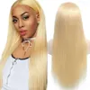 human curly wigs 613# front lace chemical fiber wig head cover matte high temperature silk half hand hook golden long straight hair