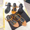 CASSANDRA Patent Leather Flat Sandals With Gold Lettering Logo flip-flops Rubber Sole With Web Strap Women Slippers Big Size 34-43