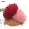 USPOP Womens Hats Winter Thick Wool Berets Adjustable Size Solid Color Vintage Mesh Yarn Beret Hat 240419