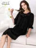 Women's Sleepwear 19 Momme Genuine Silk Dress Women Summer Short Sleeve Sexy Black Elegant Lingerie Vestidos Mujer S5912