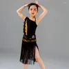 Vestuário de palco para crianças, roupas de dança infantil meninas vestidos de dança latina pretos Saias Fringd Kids Performance Treinando Clothing SL10010