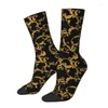 Chaussettes masculines nouveauté motif de fleurs dorées robe unisexe confortable confortable