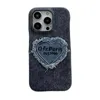 Mobiltelefonkisten Retro Letter Love Heart Denim Canvas Spleißen Y2K-Hülle für iPhone 15 14 13 12 Pro Max 11 halbmedelte Schutz Hartrücken Abdeckung J240418