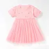 Flickans klänningar Little Maven 2024 Summer Princess Kids Clothes Pink Children's Clothing Baby Girls Cotton Cartoon Infant Mesh Dresses Vestidos D240419