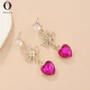 Dangle Ohrringe Obega niedlich lila Herz Anhänger Drop für Frauen Trendy Big Wedding Statement Großhandel Schmuck Pendientes