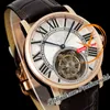 Orologio da uomo automatico da uomo di Rotonde Flying Tourbillon Rmsf Rose Gold Silver Nero Romano Cinta di pelle marrone Super Edition Orologi RELOJ HOMBRE MONTRE PURETIME PTCAR