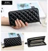 Leather Genuine Sheepskin Womens Wallet with Diamond Grid Handle Zipper Bag Long