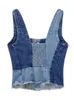 Women Fashion Front Button Patchwork Denim Tank Tops Sexy Backless Elastic Wide Straps Female Camis Mujer 240407