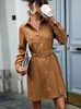 Casual jurken herfst corduroy shirt jurk vrouw elegant knop verband korte mode a-line solide riem voor vrouwen 2024