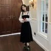 Abiti casual Canary Velvet Vintage Dress Vintage Spring e Autumn Elegant Elegant Women's Camisole Splice V-Neck Wavy Border Nero