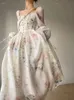 Casual Dresses French Elegant Floral Midi Dress Chiffon Long Sleeve Evening Party Dress Woman Beach Fairy Dress Korean 2024 Summer Designer 194