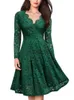 Casual Dresses Women's Elegant Cocktail Party Lace Ball Gown Vintage V-neck Long Sleeve Dress Vestidos Elegantes Para Mujer