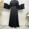 Ethic Ostrocie Długie sukienki z rękawami Abaya dla kobiet satynowe Sumne Summer Dubai muzułmańskie skromne szatę kimono Ramadan Islamski