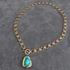 Colliers de pendentif y.yying gold plaquette collier Collier Blue Turquoise Pendant Designer Gems bijoux 240419
