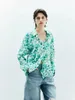 Women's Blouses SuyaDream Woman Printed Shirts Silk Crepe Turn Down Collar Green 2024 Spring Summer Office Lady Top