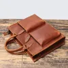 Bortkyror Vintage Men's Real Leather Handbag Top Layer Cowhide Lightweight Portfölj Arbetet Pendling av kvinnors crossbody -väska