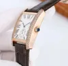 Mentille populaire à deux lignes diamants anneau montre la batterie de quartz batterie étoilée d'étoile étoilée Table jour de date de date carrée face carrée romaine tank rose gold argenté montre la bracelet