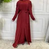 エスニック服シンプルなオープンアバヤドバイカフタンイスラム教徒カーディガンアバヤ女性のためのレースアップ着物ローブフェムカフタントルコイスラムイスラムイスラム