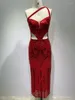 Lässige Kleider Frauen Designer Mode Luxus -Abschlussballkleider rot ein Schulter geschnittene Pailletten -Knöchel Länge Kleid Celebrity Evening Club Party