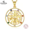 Pendant Necklaces Eudora 925 Sterling Silver Pentagram Necklace for Women Man 18K Gold Amulet 7 Color Chakra Tetragrammaton Pendant Fine Jewelry 240419