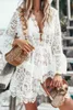 Grundläggande casual klänningar heta försäljning kvinnor sexig v-ringning spetstrand bikini täcker kvinnlig boho casual party semester strand klänning sundress cover up outfits 240419